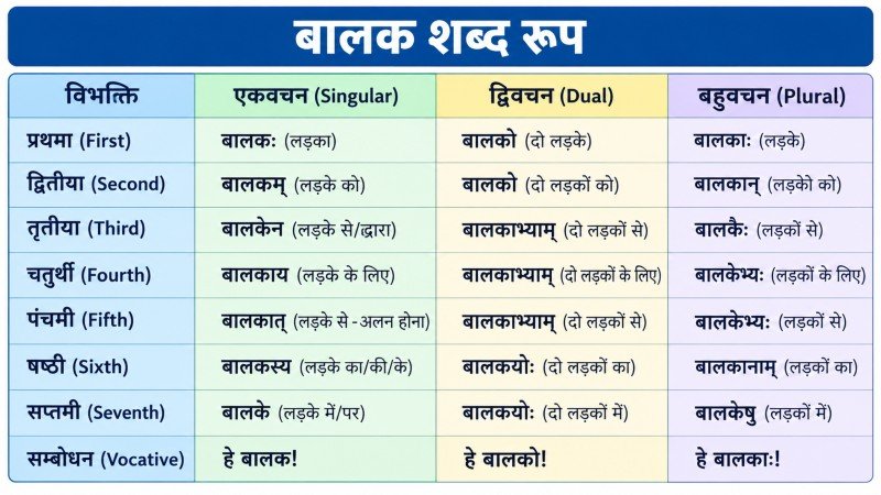 बालक शब्द रूप (Balak Shabd Roop in Sanskrit)