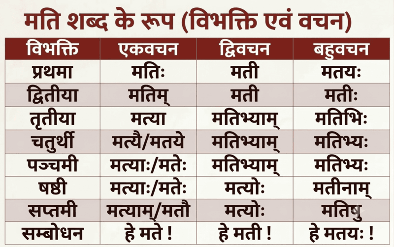 मति शब्द रूप (Mati ke Roop): संस्कृत में मति के रूप